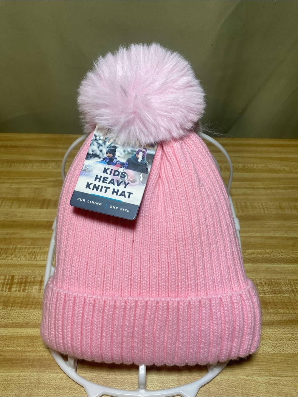 Tru Fit Kids Heavy KnitFur lining Pom Pom Hat Pink O/S NWT